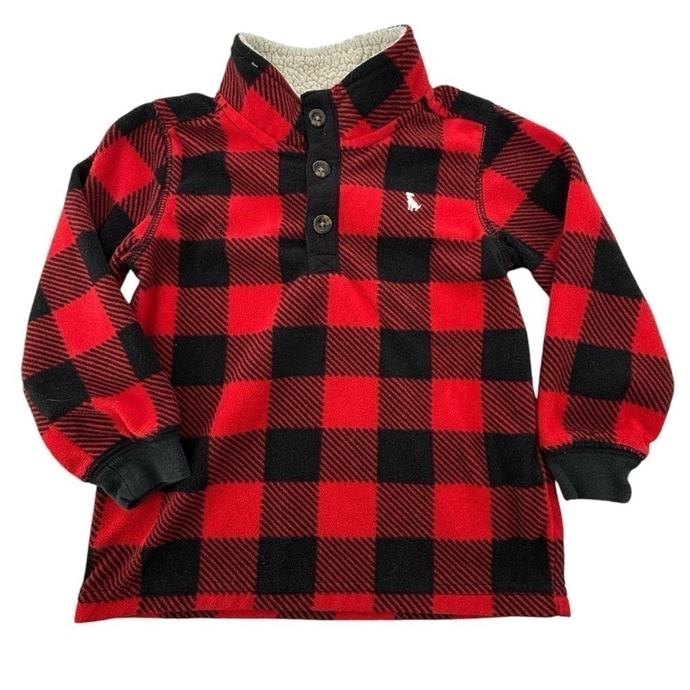 Carter’s Toddler Boys 1/4 Button Fleece Pullover Sweatshirt 3T Red Buffalo Plaid